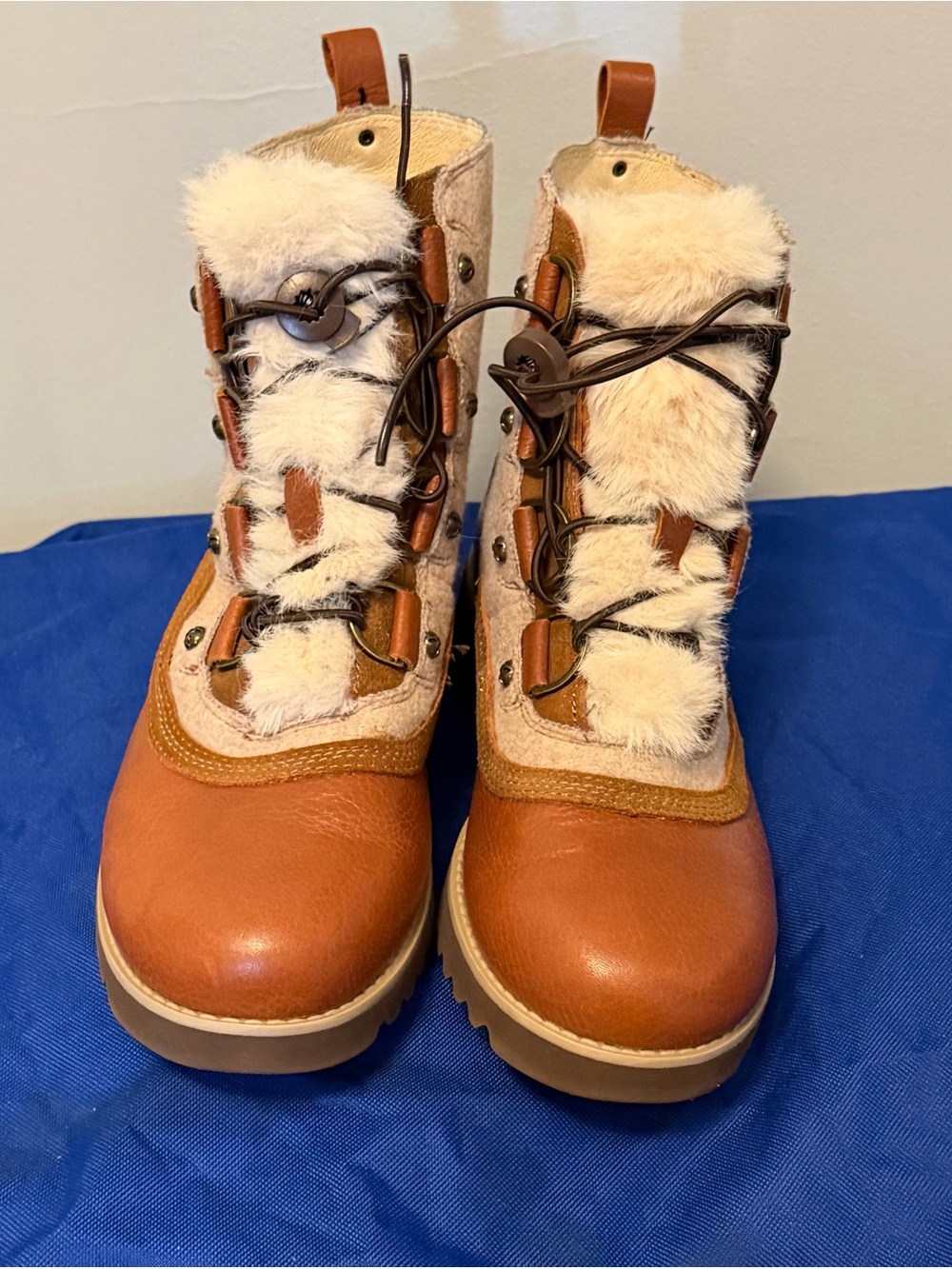Woman’s Jambu Tan Faux Fur Lace-Up Ankle Booties